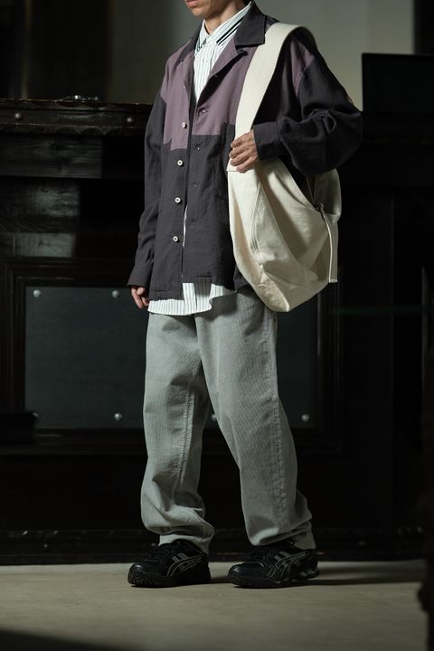 Pinstripe Contrast — C.E Coloured Cotton Twill Open Shirt Charcoal × Kris Van Assche × FRED PERRY