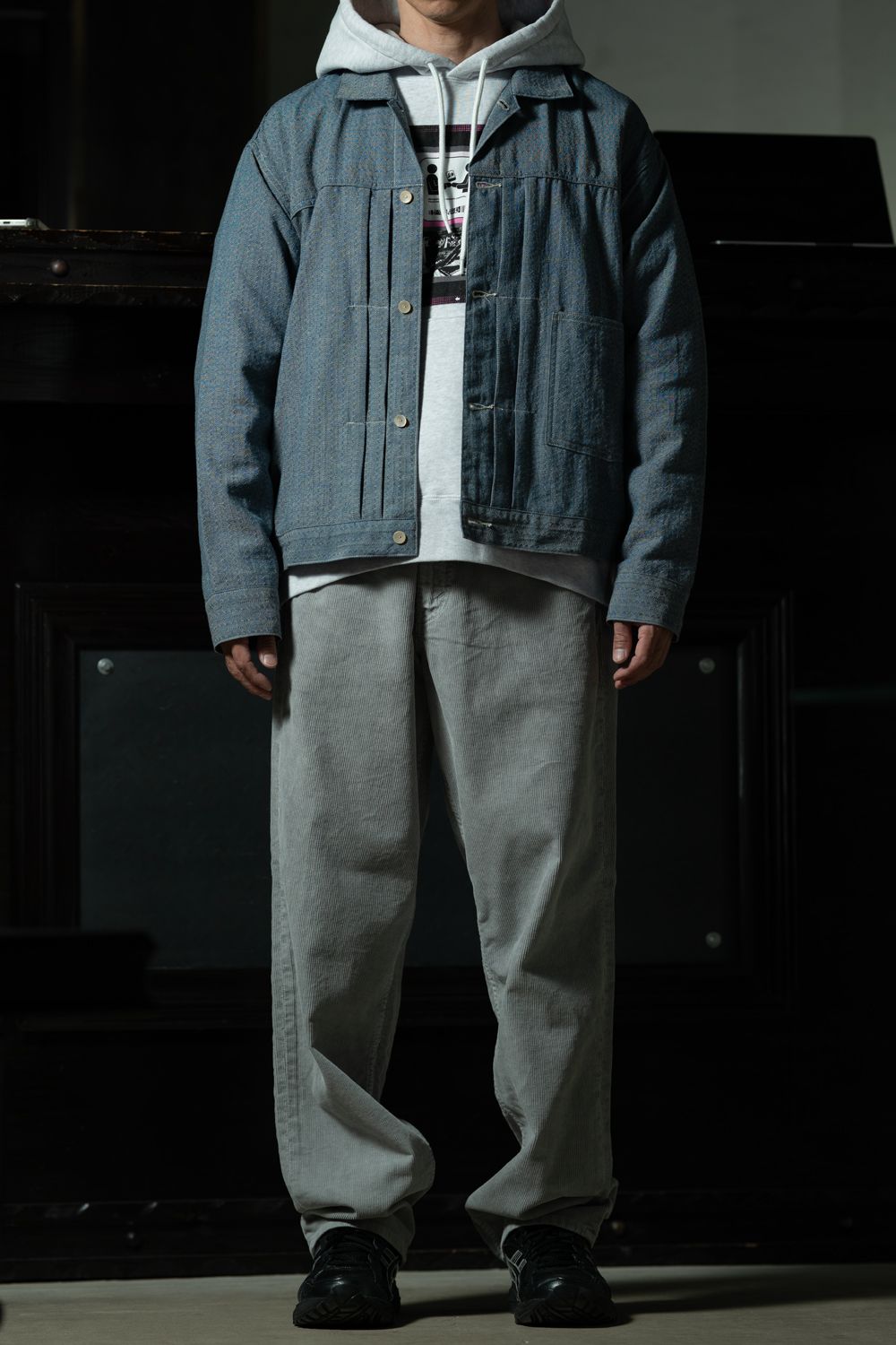 Indigo Craft — T.T Lot.309 Buckle-Backed Jacket × C.E AS TrackNAV HOODY × 1992 COLOUR CORDS GREY