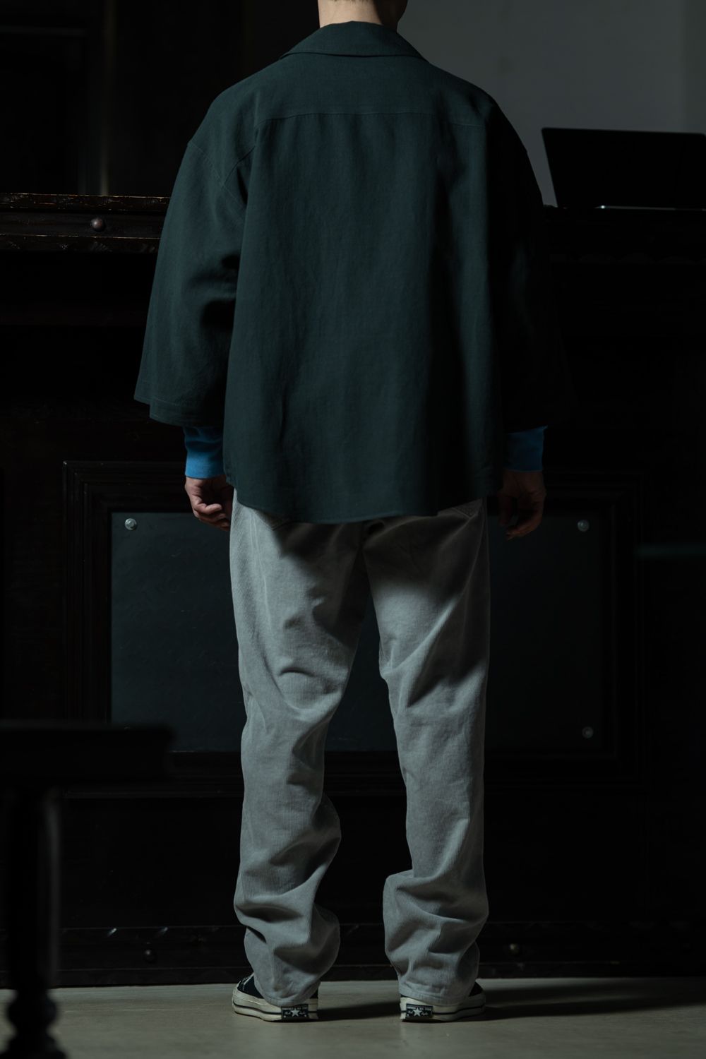 Organic Blue — C.E OVERDYE MD PLain Speech CREW NECK × amachi. Three Quarter Sleeve Coat Shirt