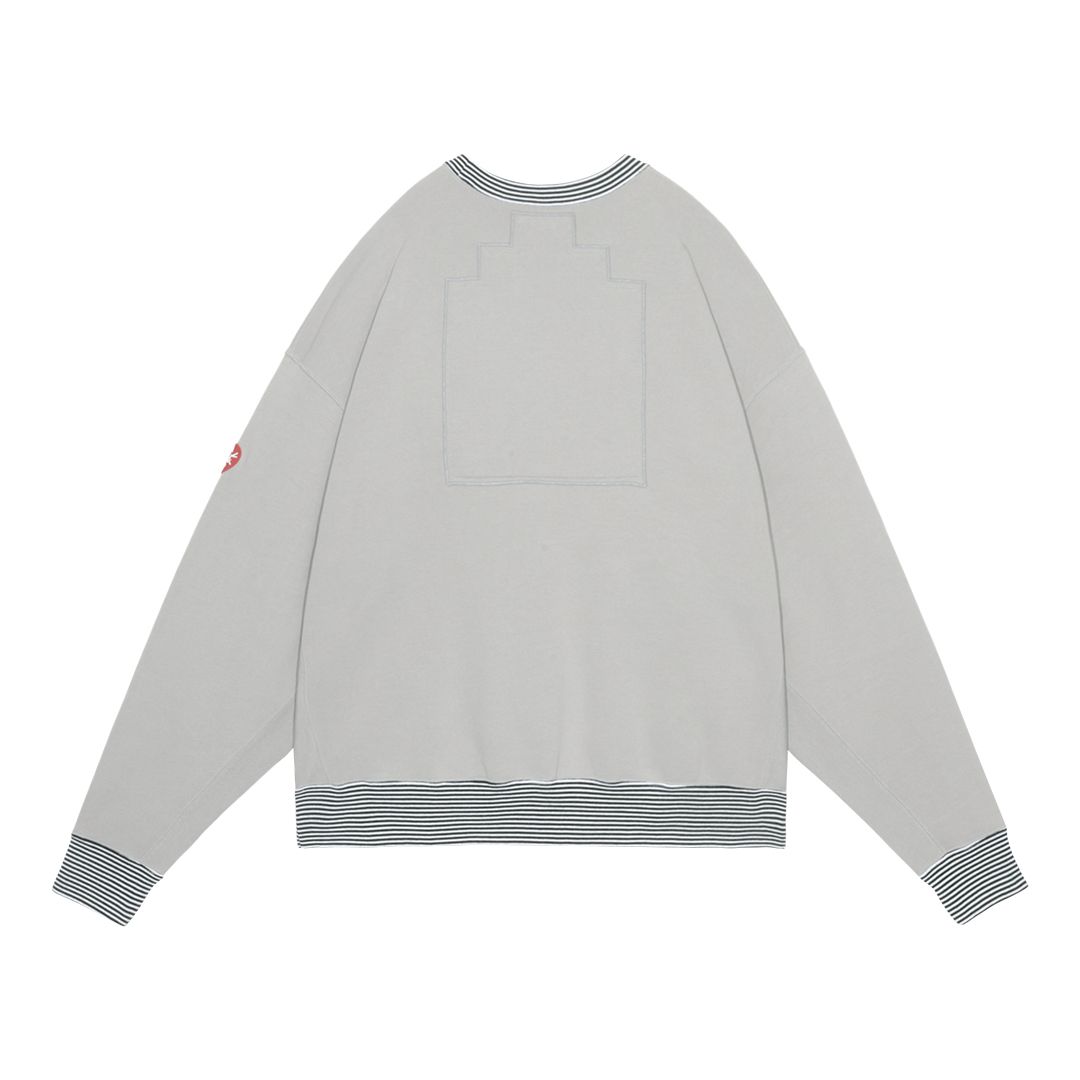 【ラスト1点（XL）】Stripe Rib Solid Crew Neck Khaki