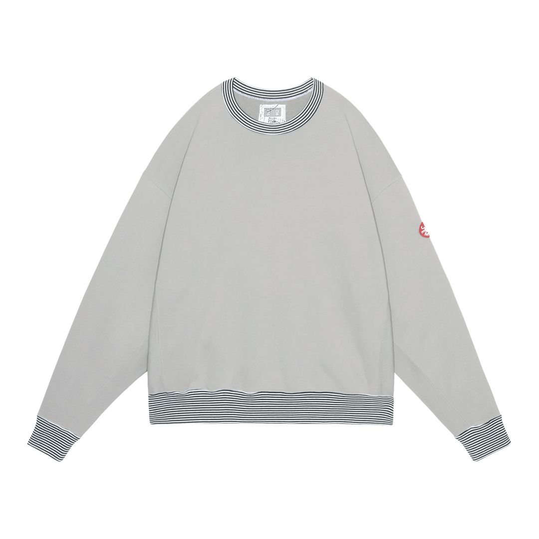 【ラスト1点（XL）】Stripe Rib Solid Crew Neck Khaki