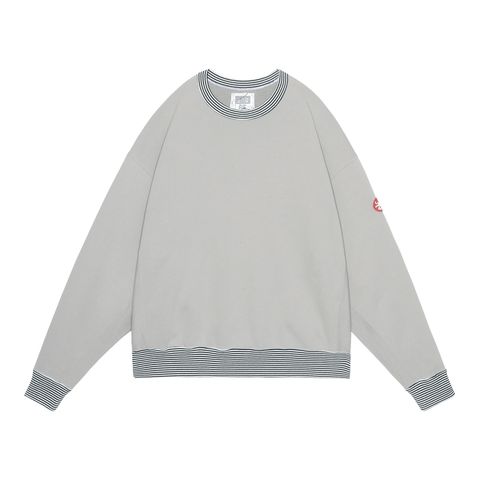 Stripe Rib Solid Crew Neck Khaki