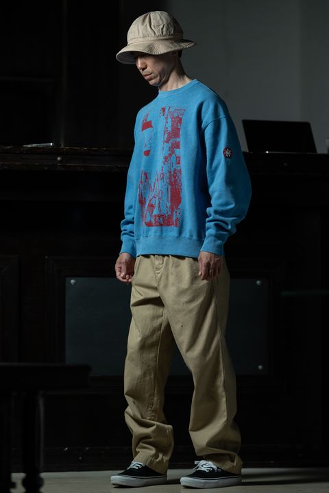 Blue Graphic × Military Hat — C.E OVERDYE MD PLain Speech CREW NECK