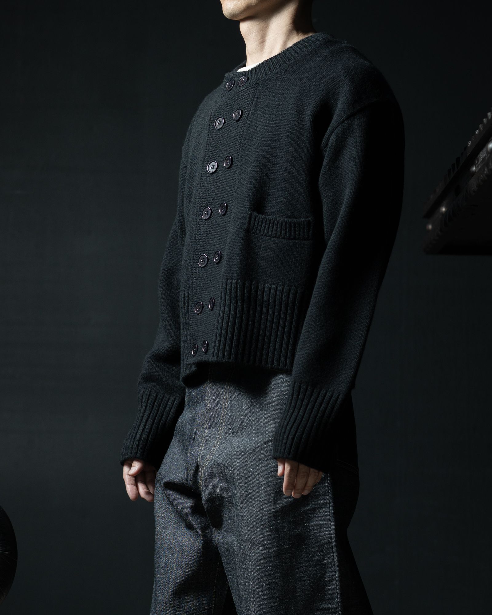 LOT.506 DB CARDIGAN CASHMERE WOOL BLACK - TAIGA TAKAHASHI