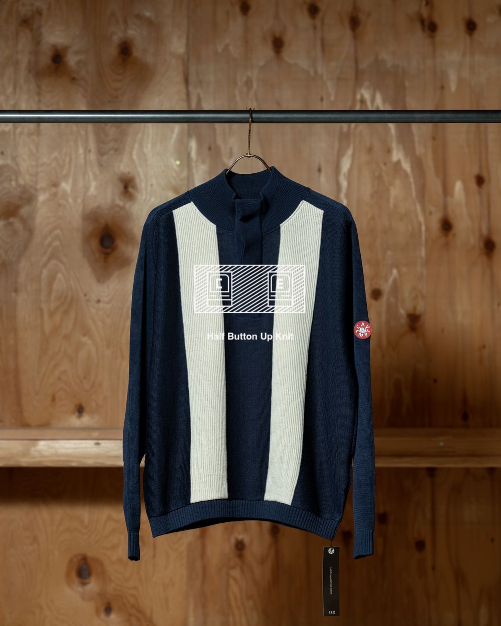 C.E（シーイー）Half Button Up Knit｜ネイビー×アイボリーの切り替えニット