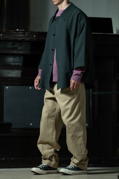 C.E Overdye Paradigm Crew Neck × amachi. Three Quarter Sleeve Coat Shirt