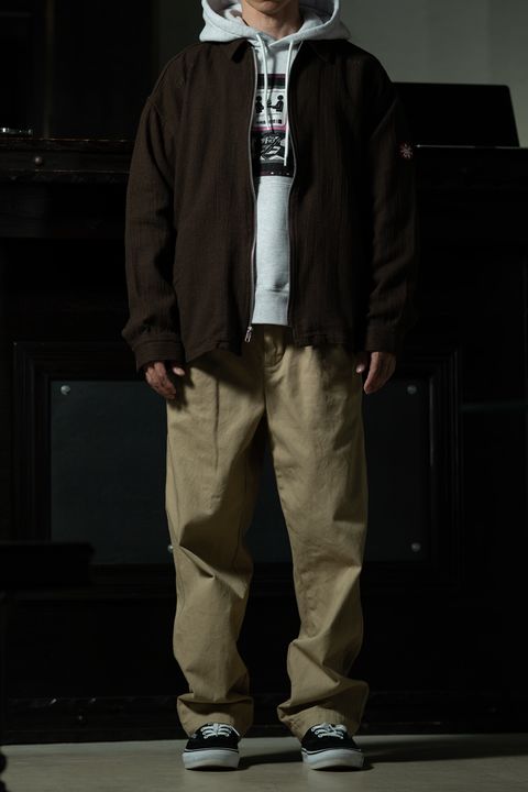 Brown Layer — C.E Welt Pocket Zip Shirt Jacket × AS TrackNAV HOODY × Washed Cotton One Tuck Pants