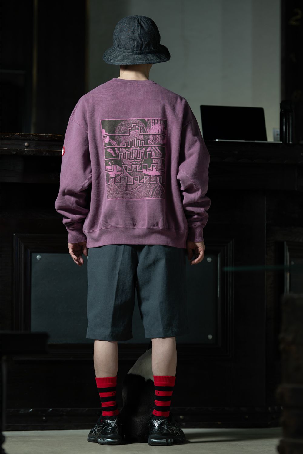 Work & Pink — C.E Overdye Paradigm Crew Neck × T.T Lot.215 U.S. Army Shorts