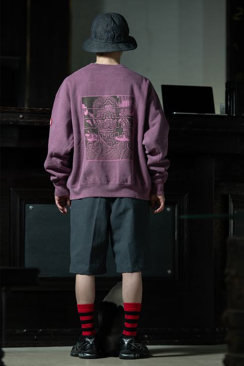 Work & Pink — C.E Overdye Paradigm Crew Neck × T.T Lot.215 U.S. Army Shorts
