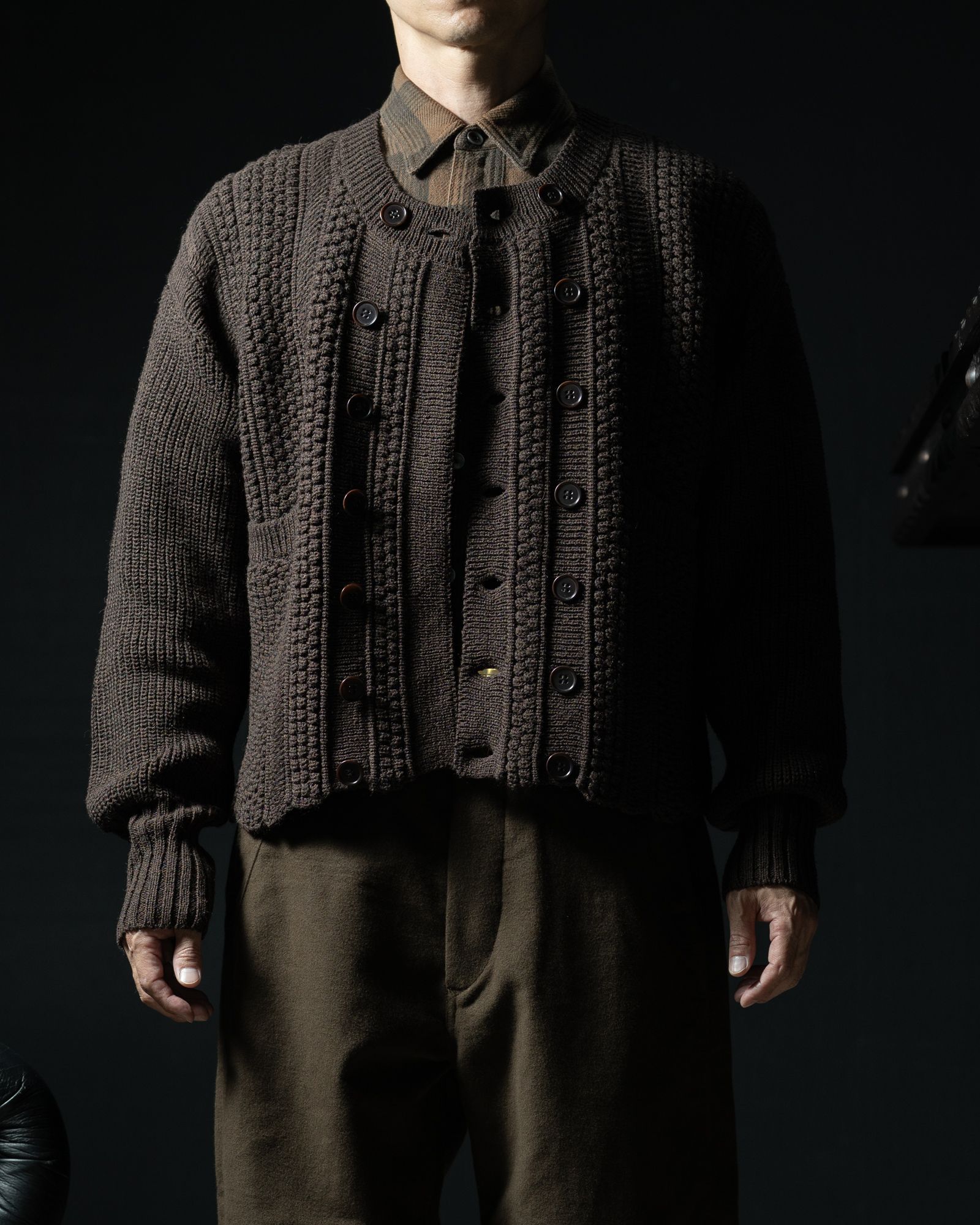 LOT.506 DB CARDIGAN SILK WOOL BROWN - TAIGA TAKAHASHI