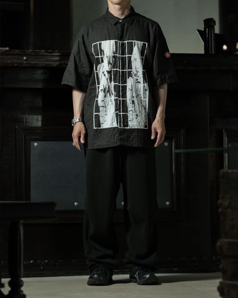 STYLE NO. 1132 C.E MD Guy Short Sleeve Shirt × DBL Knit Jog Pants Black、黒ニットジョグで作るリラックスコーデ