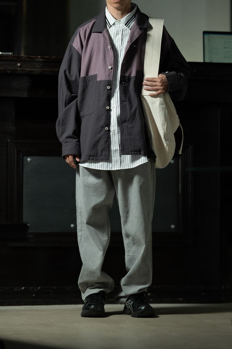 Pinstripe Contrast — C.E Coloured Cotton Twill Open Shirt Charcoal × Kris Van Assche × FRED PERRY