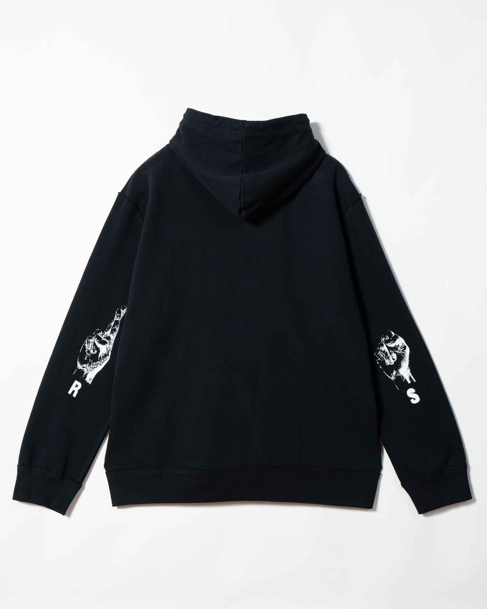 Zipped hoodie with RS hand signs on sleeves