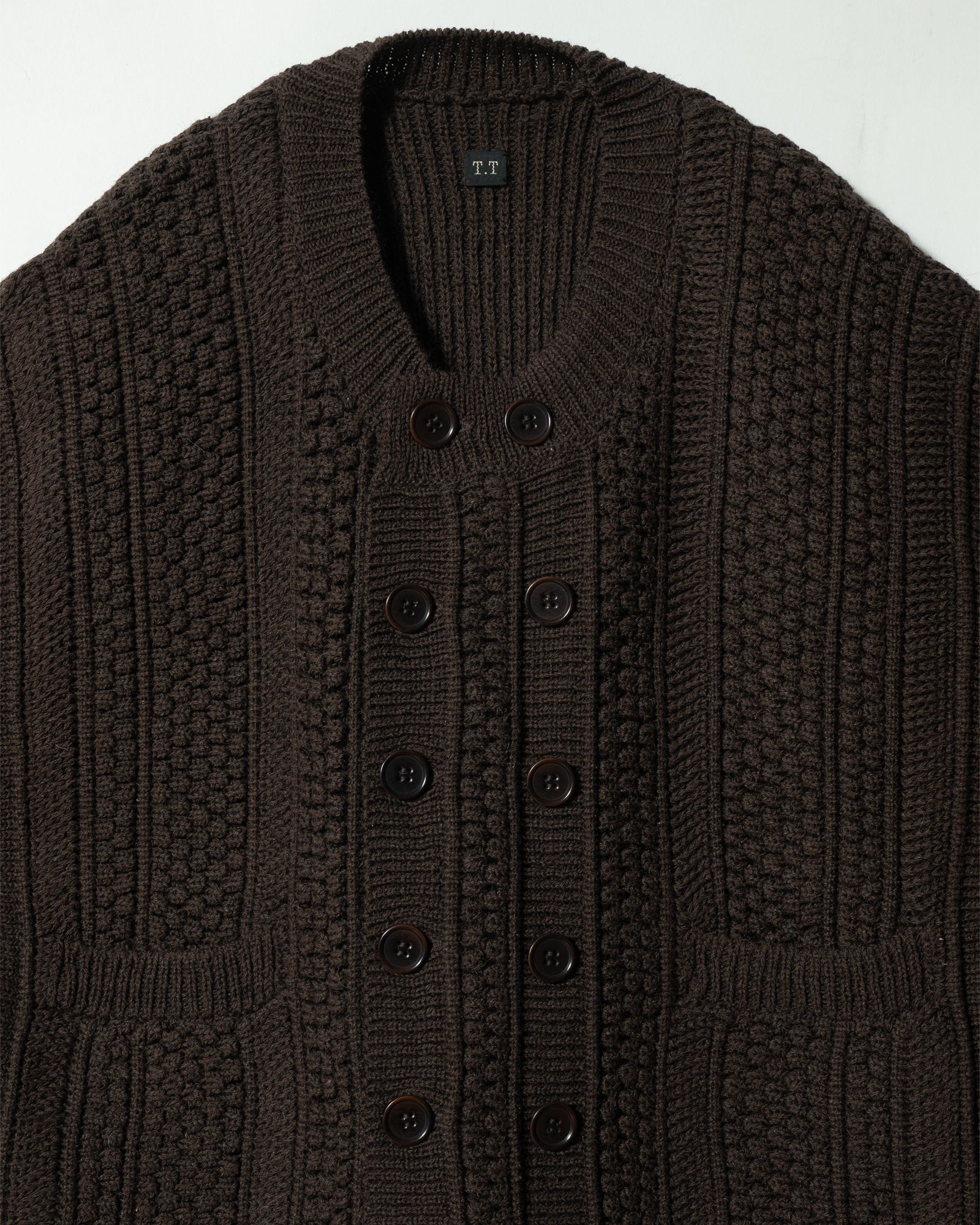 LOT.506 DB CARDIGAN SILK WOOL BROWN - TAIGA TAKAHASHI