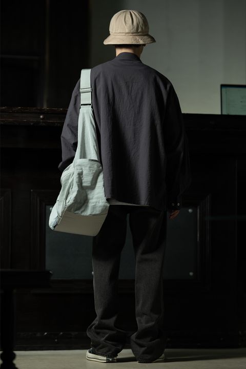 Faded Panel — C.E Coloured Cotton Twill Open Shirt Charcoal × YOUTH OF THE WATER 墨染デニム