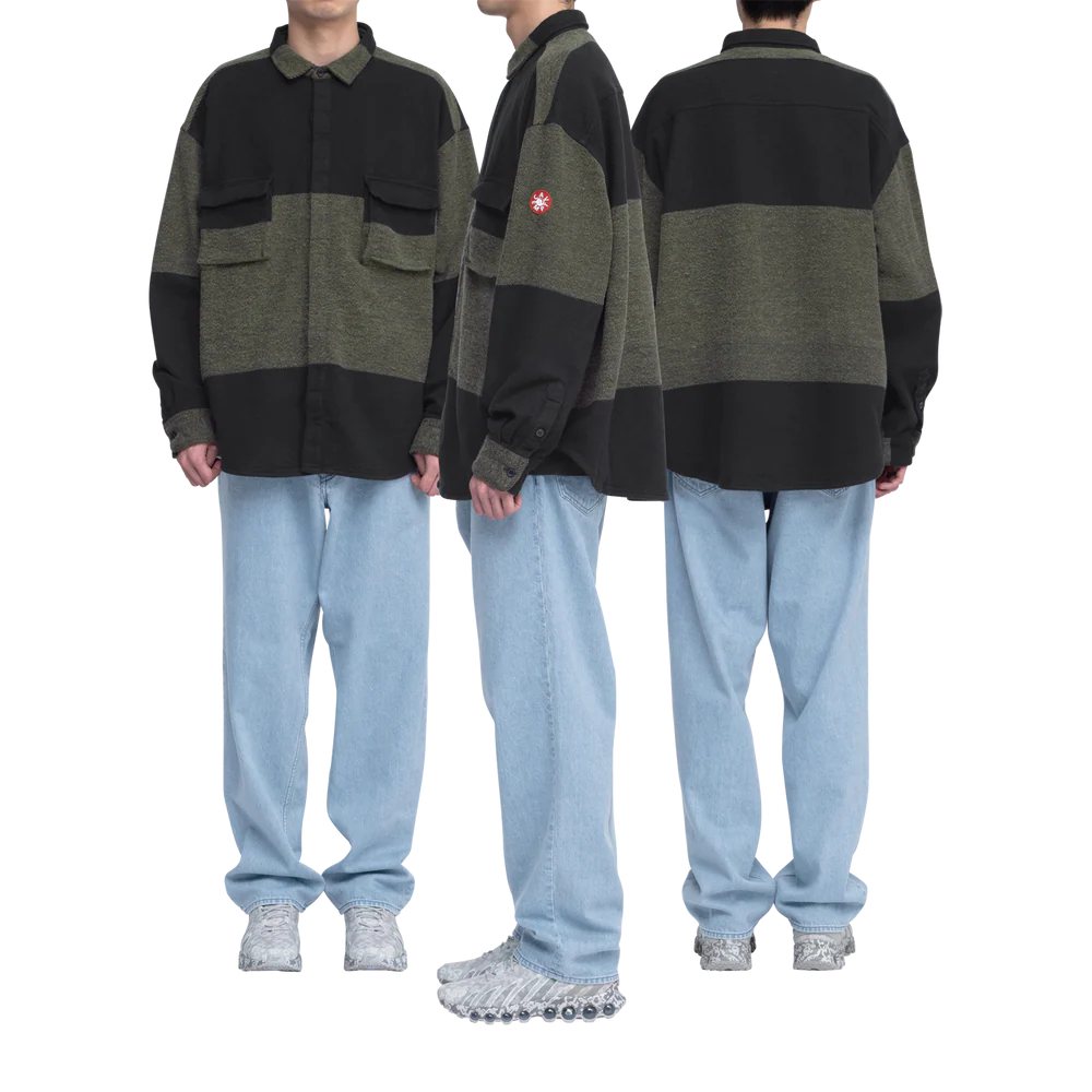 Stripe Flannel Big Shirt Khaki
