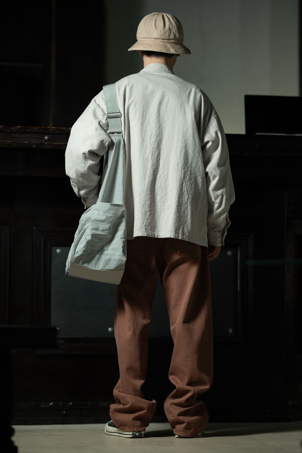 Kakishibu Layer — C.E Coloured Cotton Twill Open Shirt Grey × YOUTH OF THE WATER 柿渋染デニム