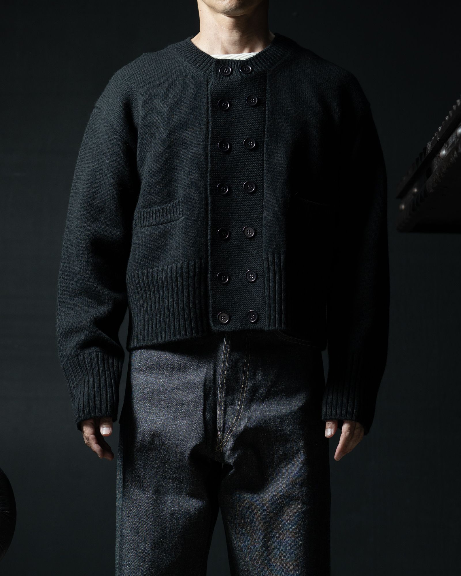 LOT.506 DB CARDIGAN CASHMERE WOOL BLACK - TAIGA TAKAHASHI