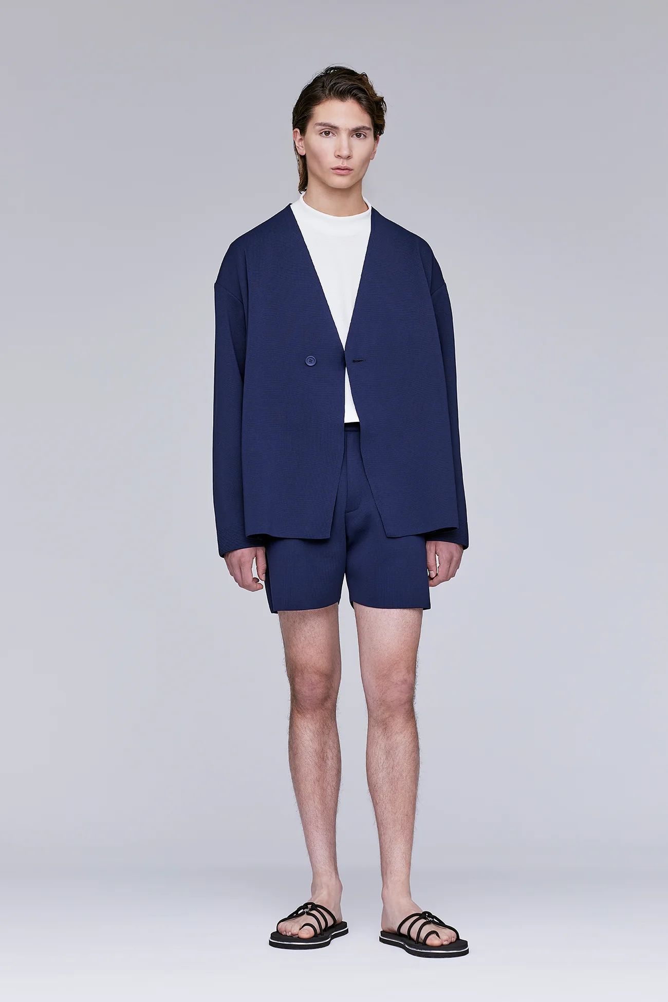 Milan Collarless Double Breasted Boxy Jacket