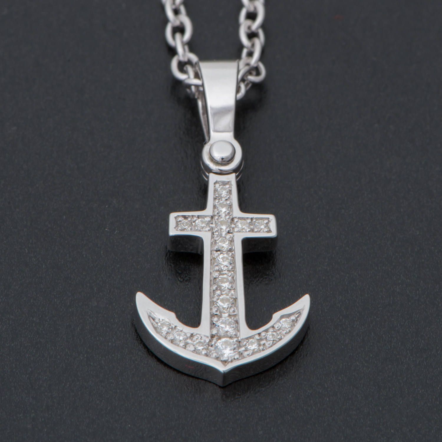 Sympathy of Soul - Anchor Pendant Medium - Silver w/Clear CZ