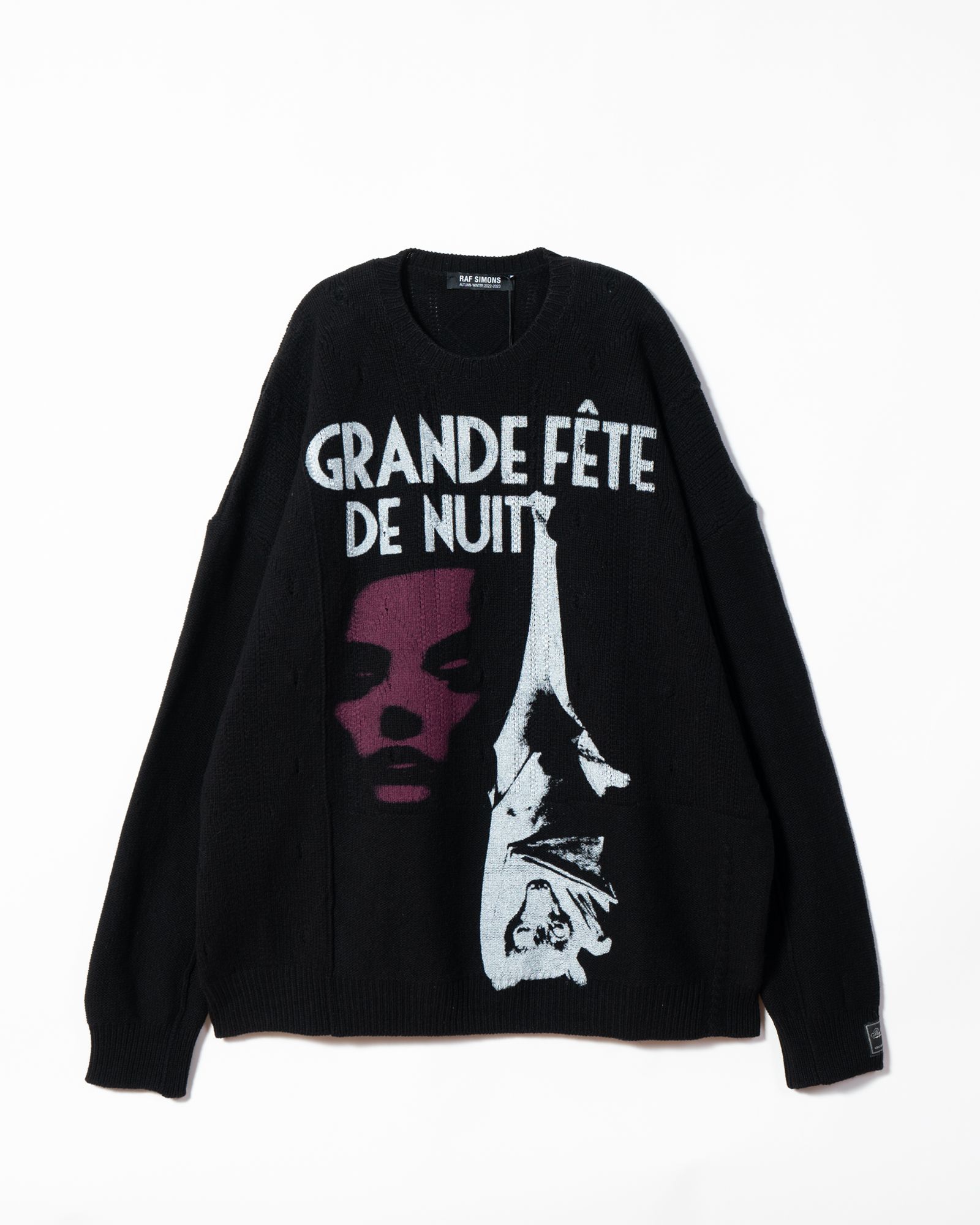 RAF SIMONS - Loose fit braid relief roundneck sweater printed