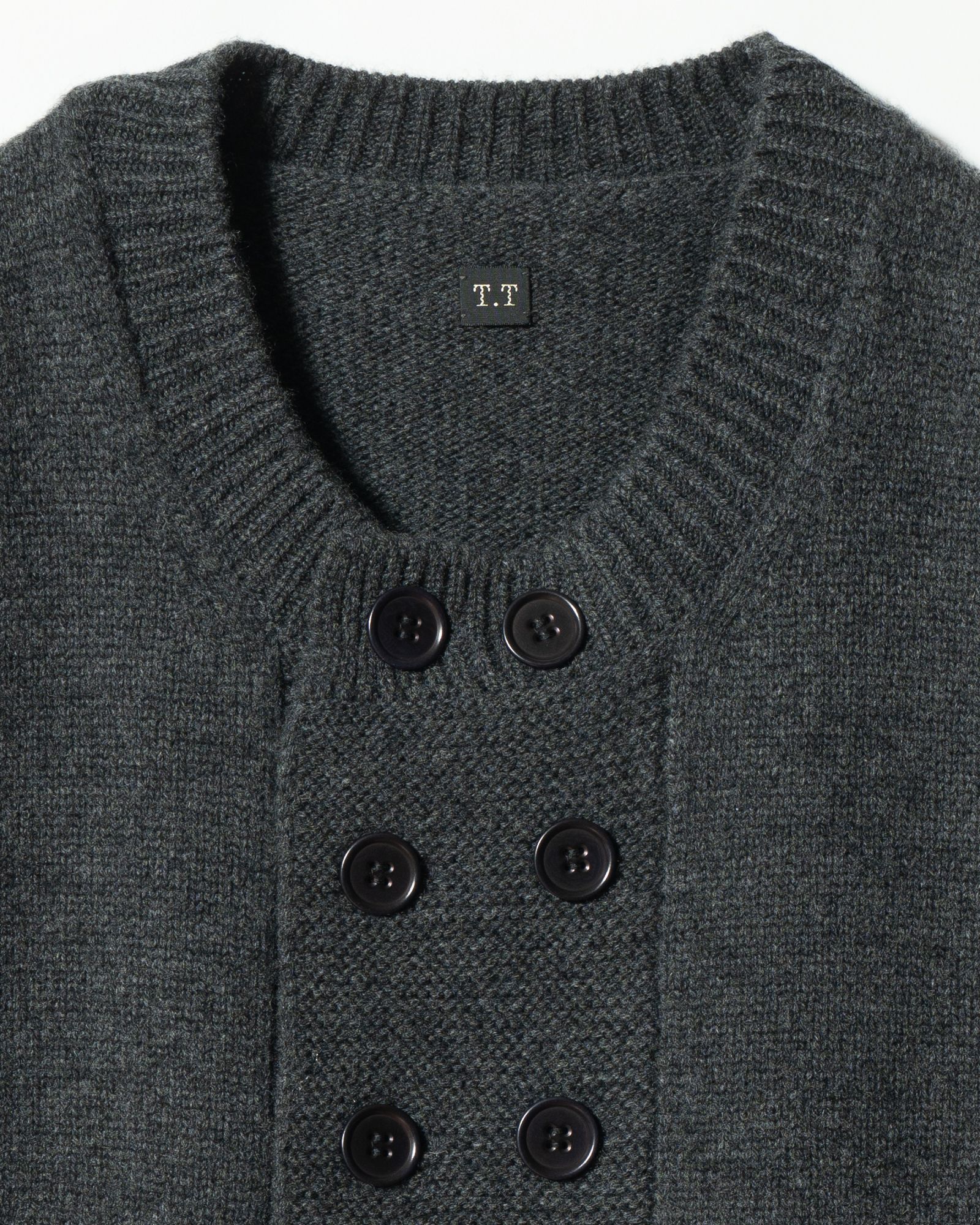 LOT.506 DB CARDIGAN CASHMERE WOOL CHARCOAL - TAIGA TAKAHASHI