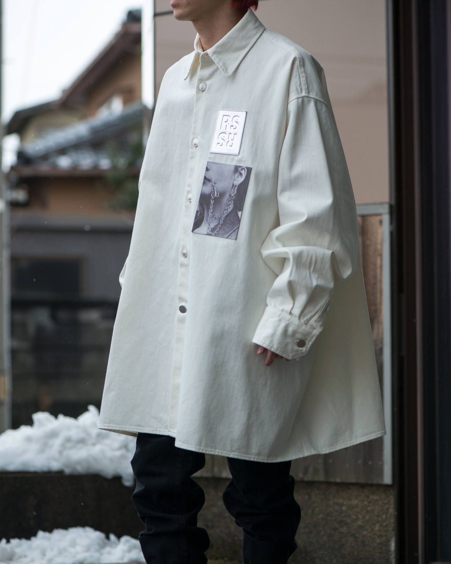 RAF SIMONS Big fit shirt with two patches White | 887 | ALTERFATE