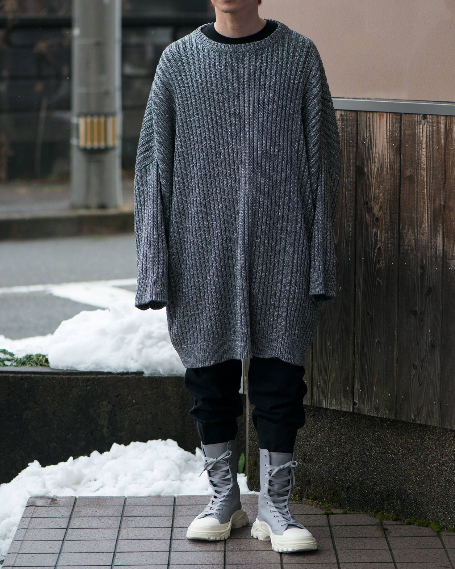 RAF SIMONS Lurex oversized sweater with 2 collars | 890 | ALTERFATE