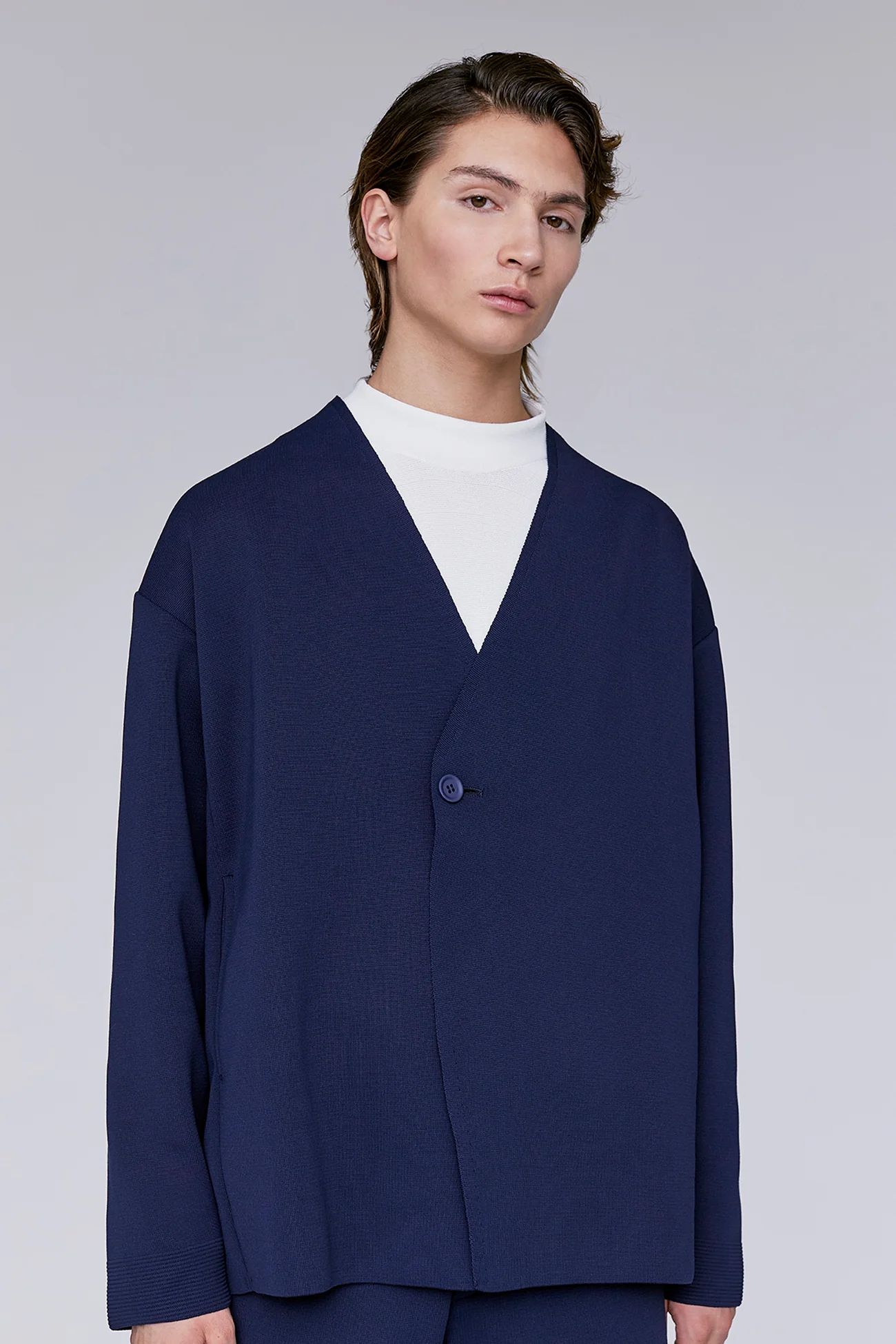 Milan Collarless Double Breasted Boxy Jacket