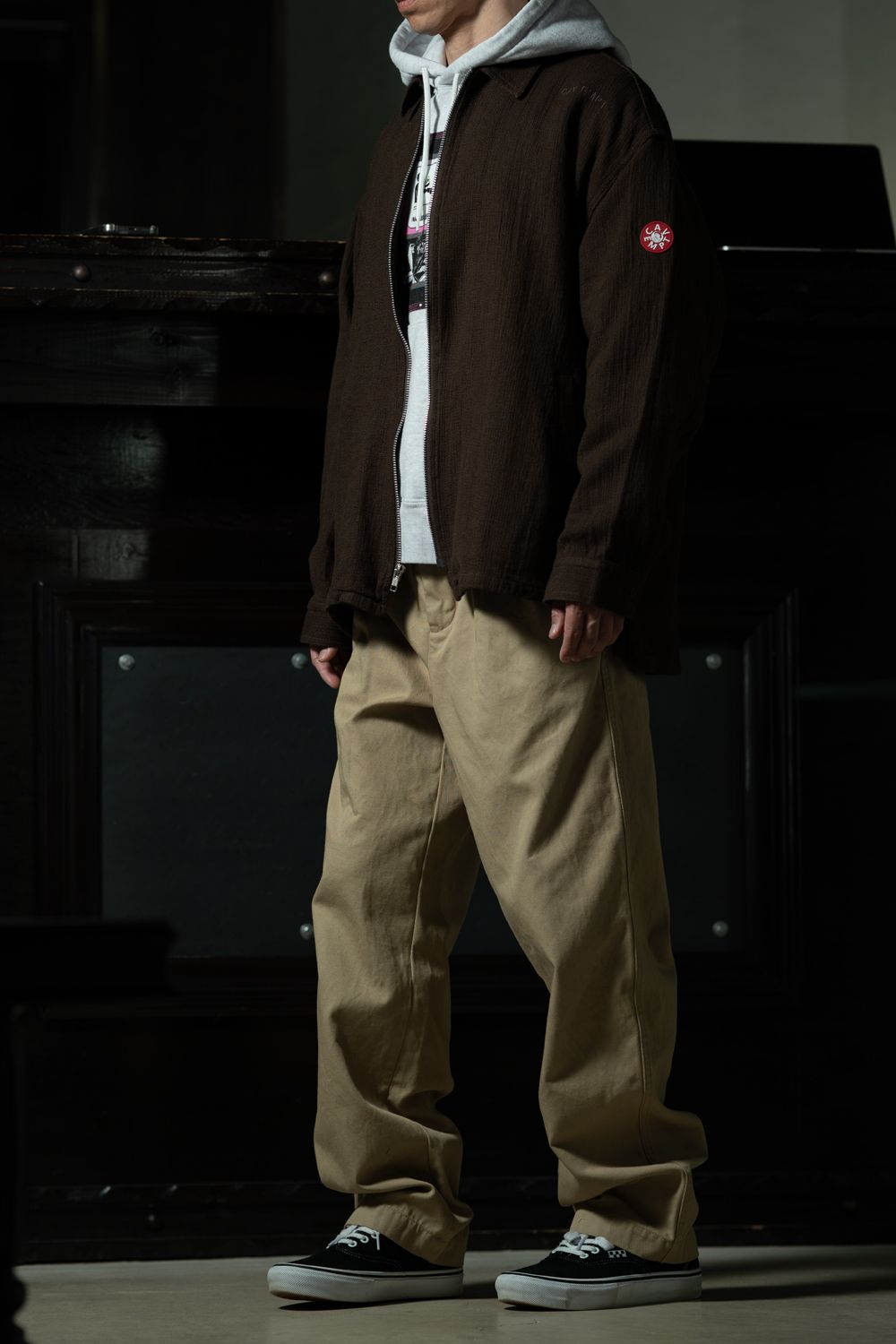 Brown Layer — C.E Welt Pocket Zip Shirt Jacket × AS TrackNAV HOODY × Washed Cotton One Tuck Pants