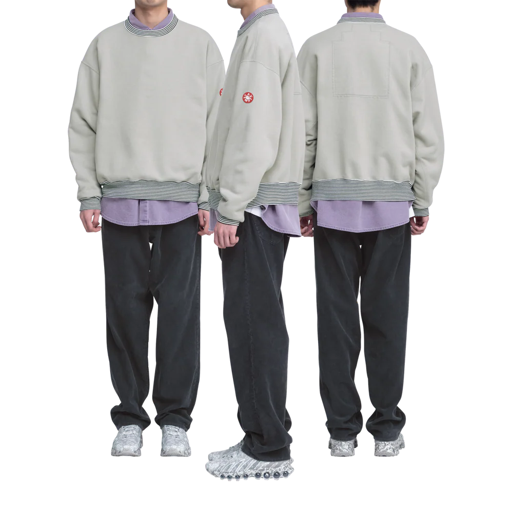 【ラスト1点（XL）】Stripe Rib Solid Crew Neck Khaki