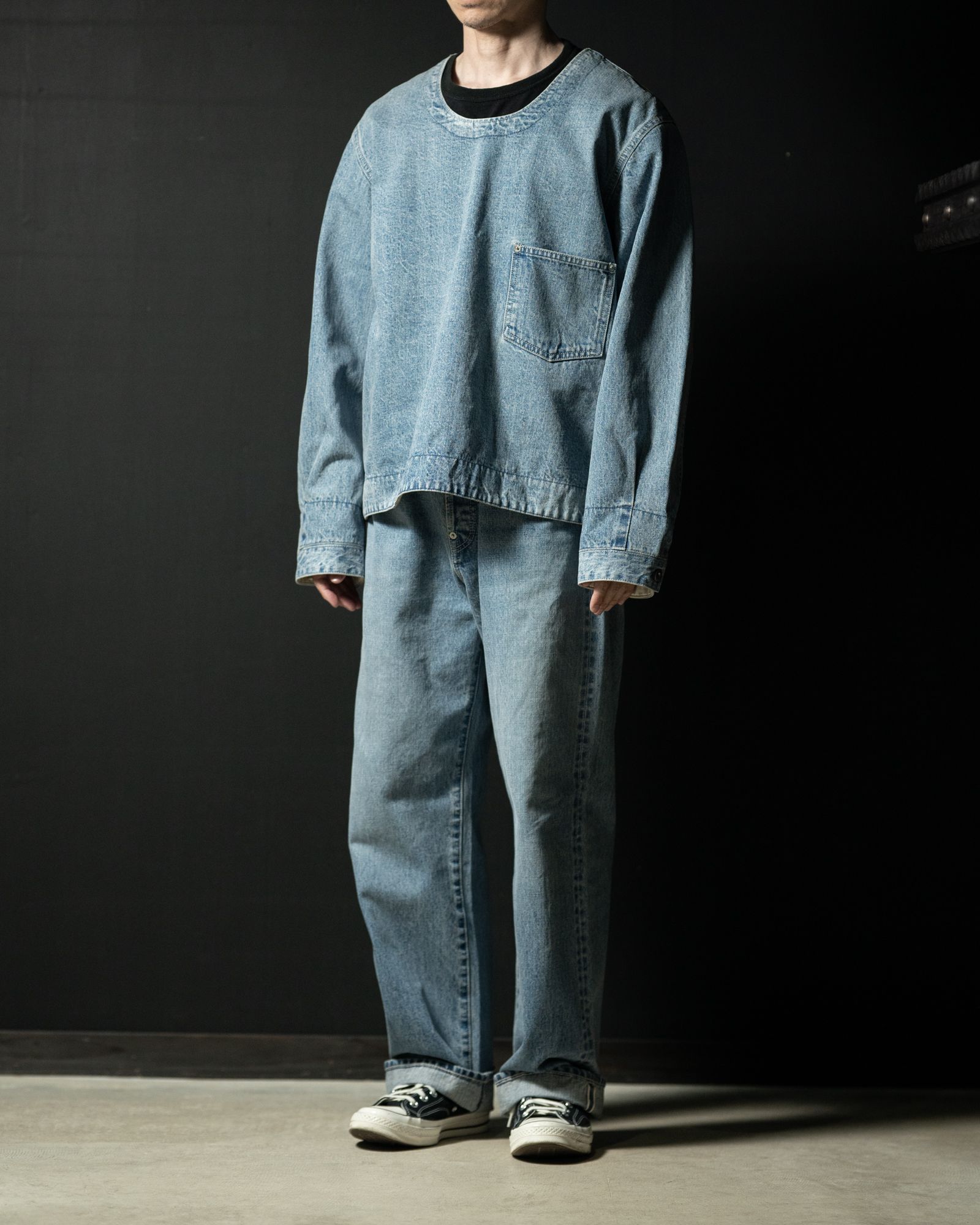 253-04001 Denim Pull Over Jacket #01 Indigo Washed