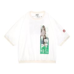 Patched Gauze Short Sleeve Crew Neck