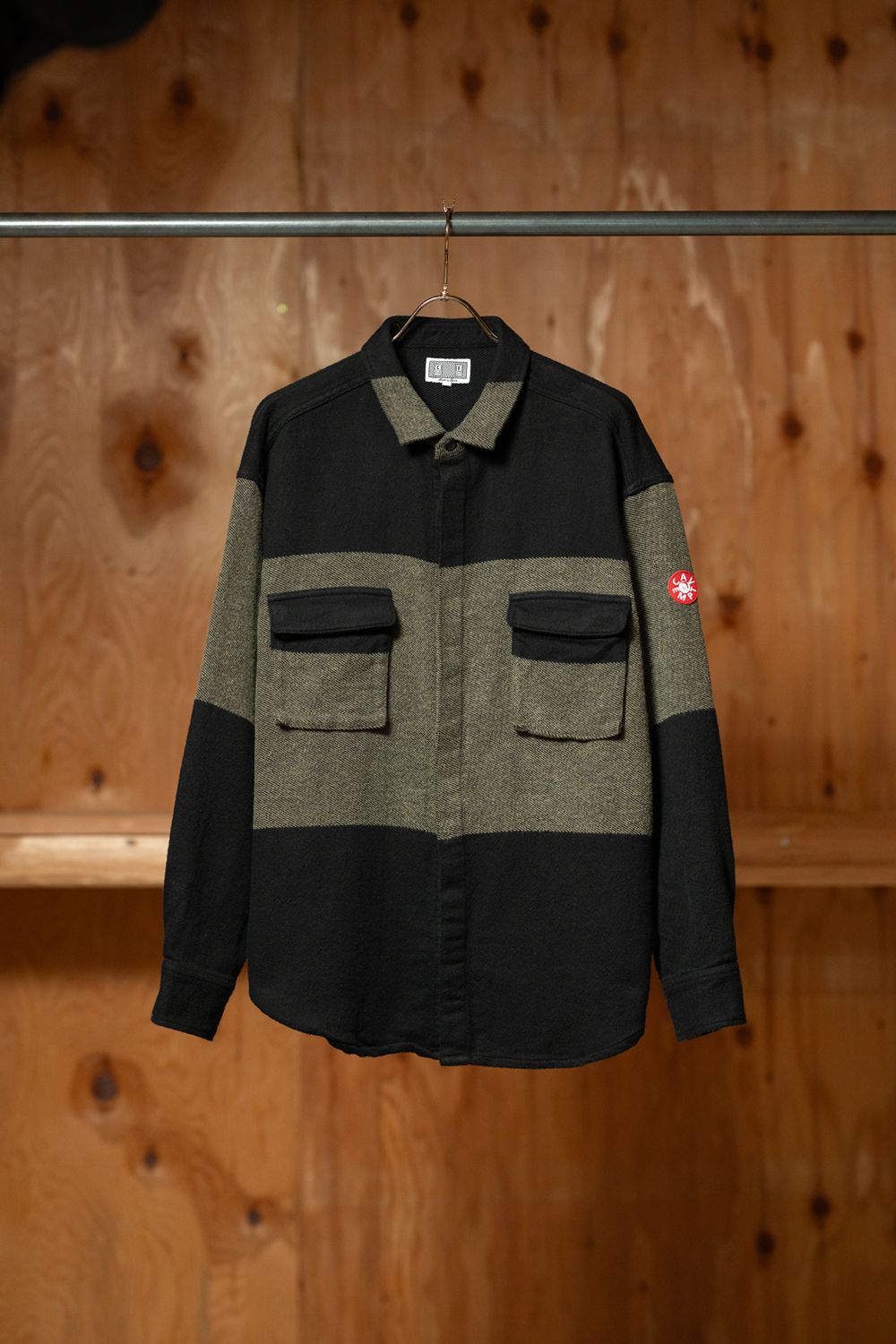 C.E Stripe Flannel Big Shirt Khaki