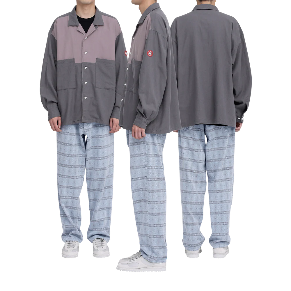 Coloured Cotton Twill Open Shirt Charcoal