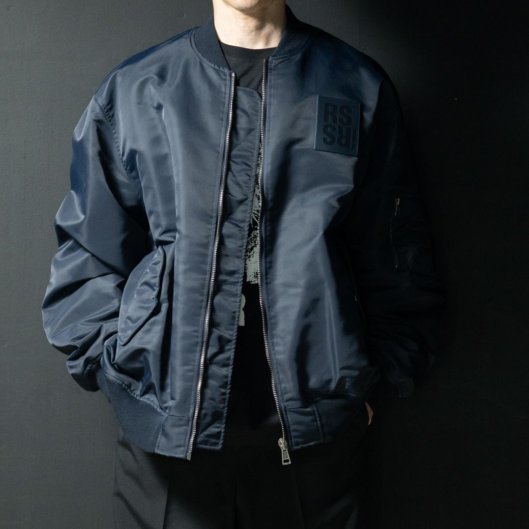 Classic bomber with leather patch Navy