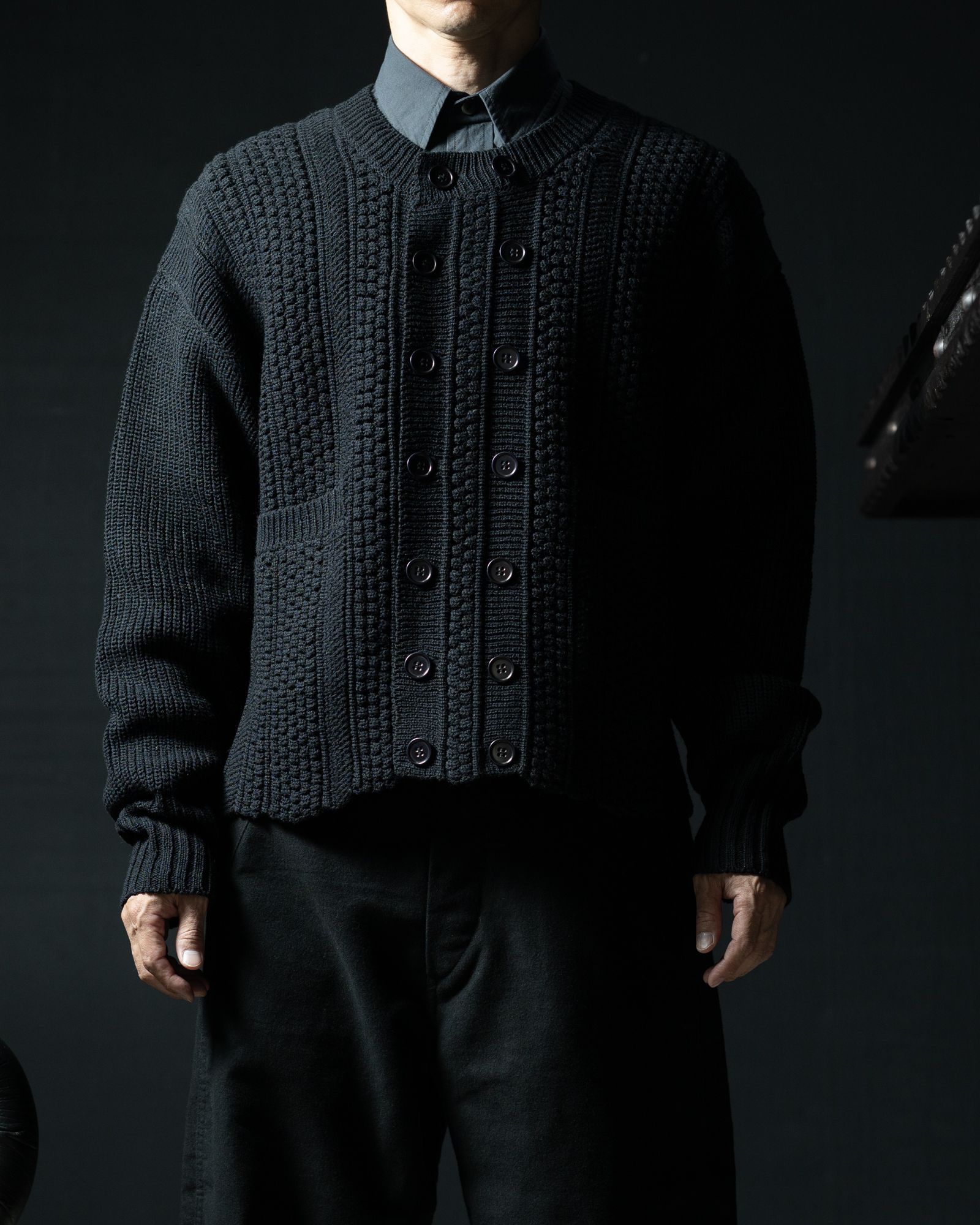 LOT.506 DB CARDIGAN SILK WOOL BLACK - TAIGA TAKAHASHI
