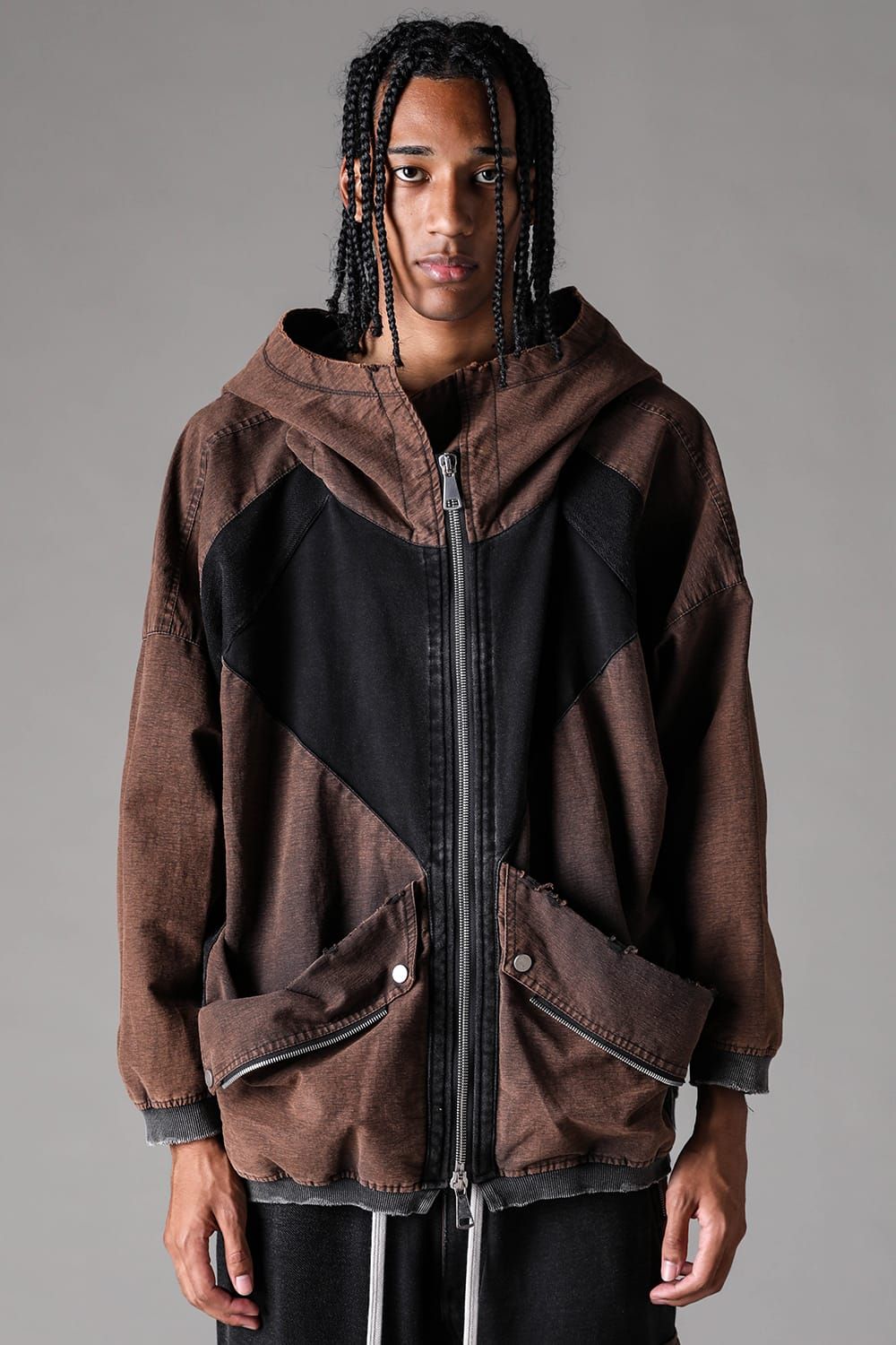 《2027SS先行予約》Vintage Hoodie Jumbo Blouson "Black × Brown / Grey × L.Grey / Ivory" / ヴィンテージフーディジャンボブルゾン"ブラック×ブラウン / グレー×ライトグレー / アイボリー"