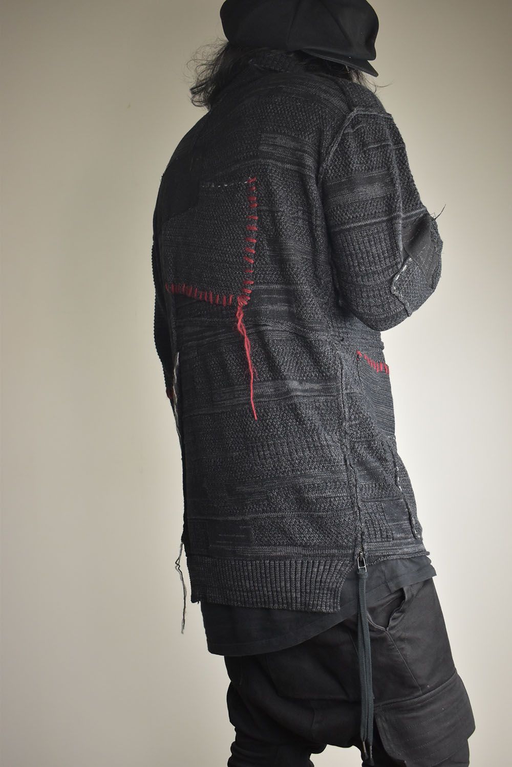 Cotton Cashmere Crust Patch Knit Pullover "Charcoal" / コットンカシミヤクラストパッチニットプルオーバー"チャコール"