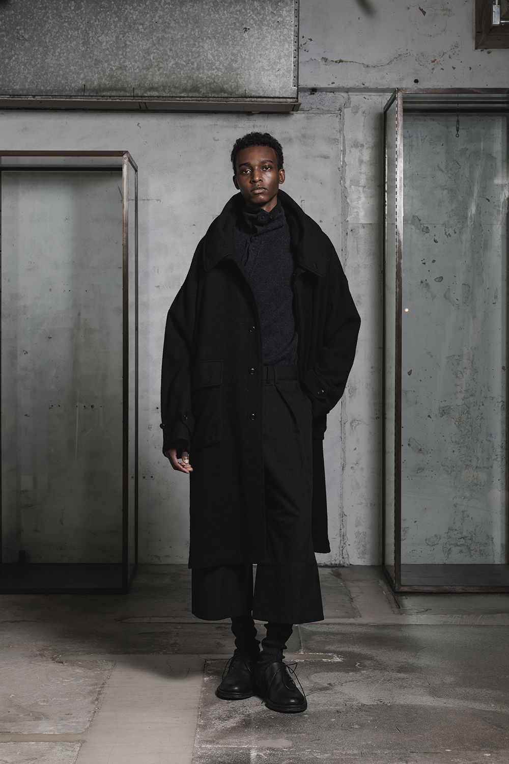 Wool Fulling Product Dyed Coat "Black" / ウール縮絨 製品染めコート"ブラック"