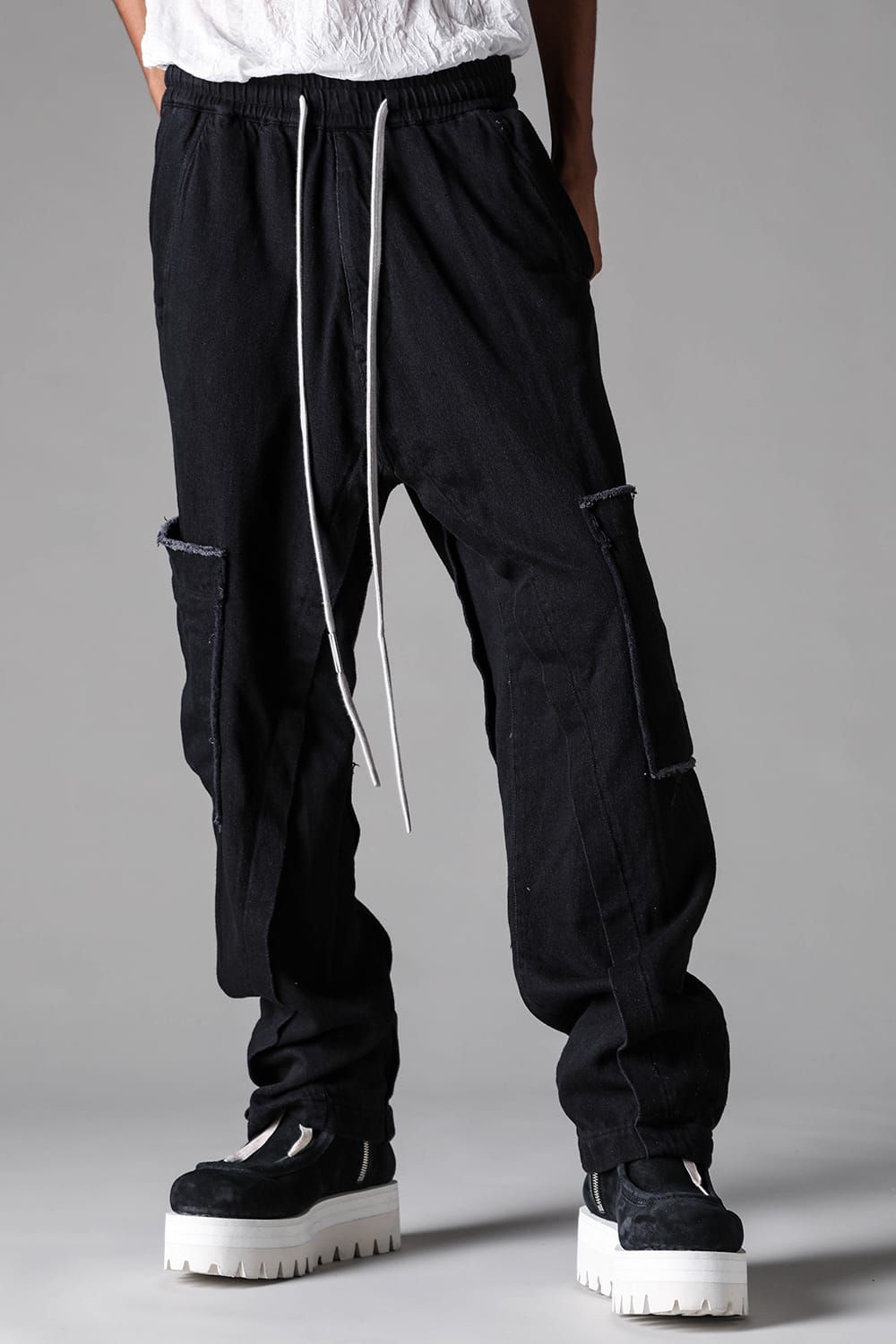 《2027SS先行予約》Loose Denim Wide Cargo Pants"Black" / ルーズデニムワイドカーゴパンツ"ブラック"