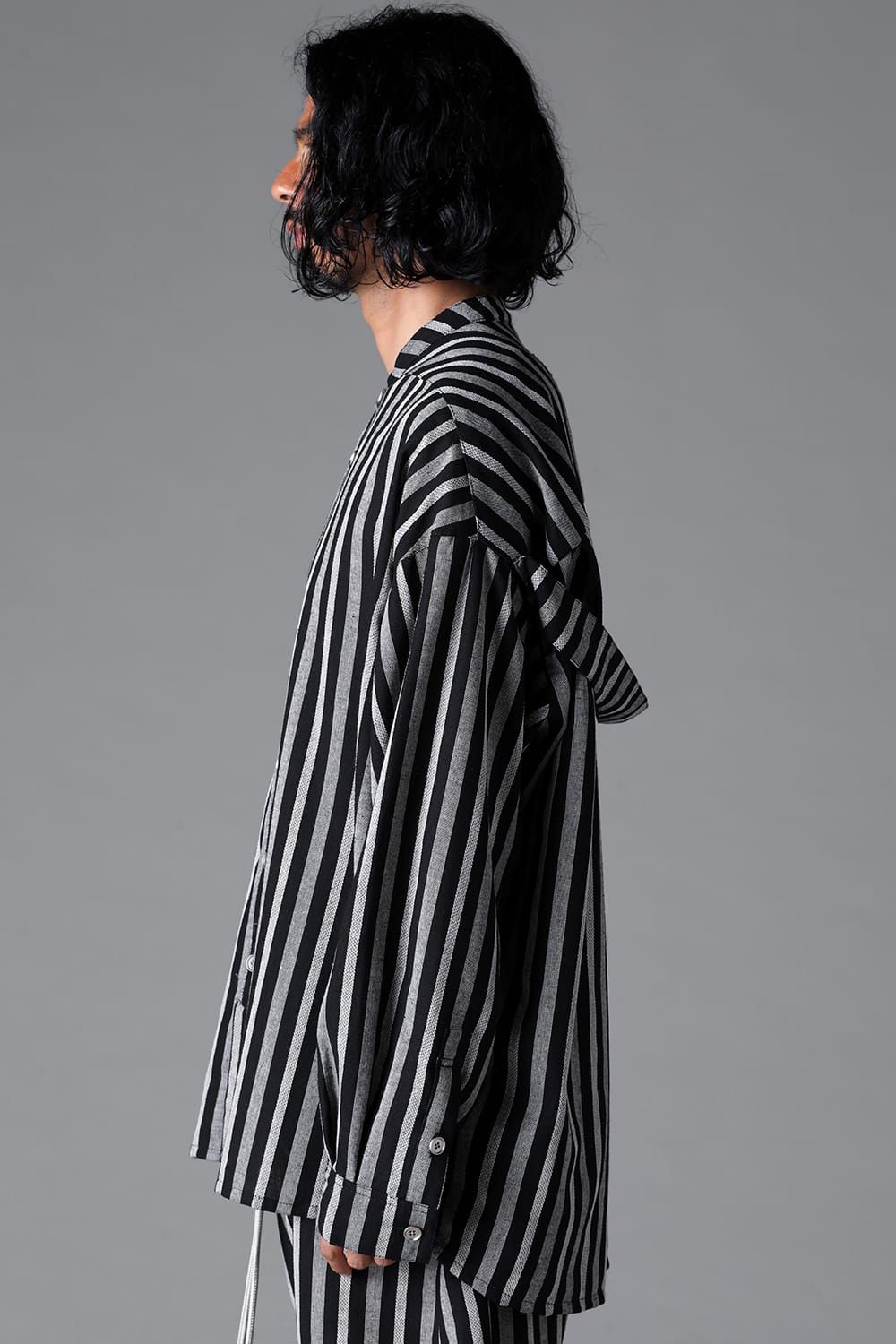 《2026SS先行予約》Vertical Stripes Stand Collar Shirts "Black×L.Grey" / バーティカルストライプスタンドカラーシャツ"ブラック×グレー"