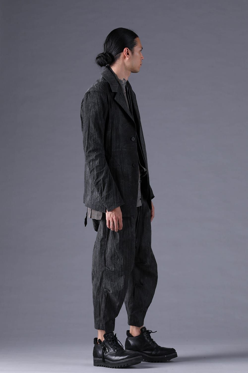 《2027SS先行予約分》Mura-Dye Dobby Stripe Tailored Jacket"Charcoal" / ムラ染トビーストライプテイラードジャケット"チャコール"