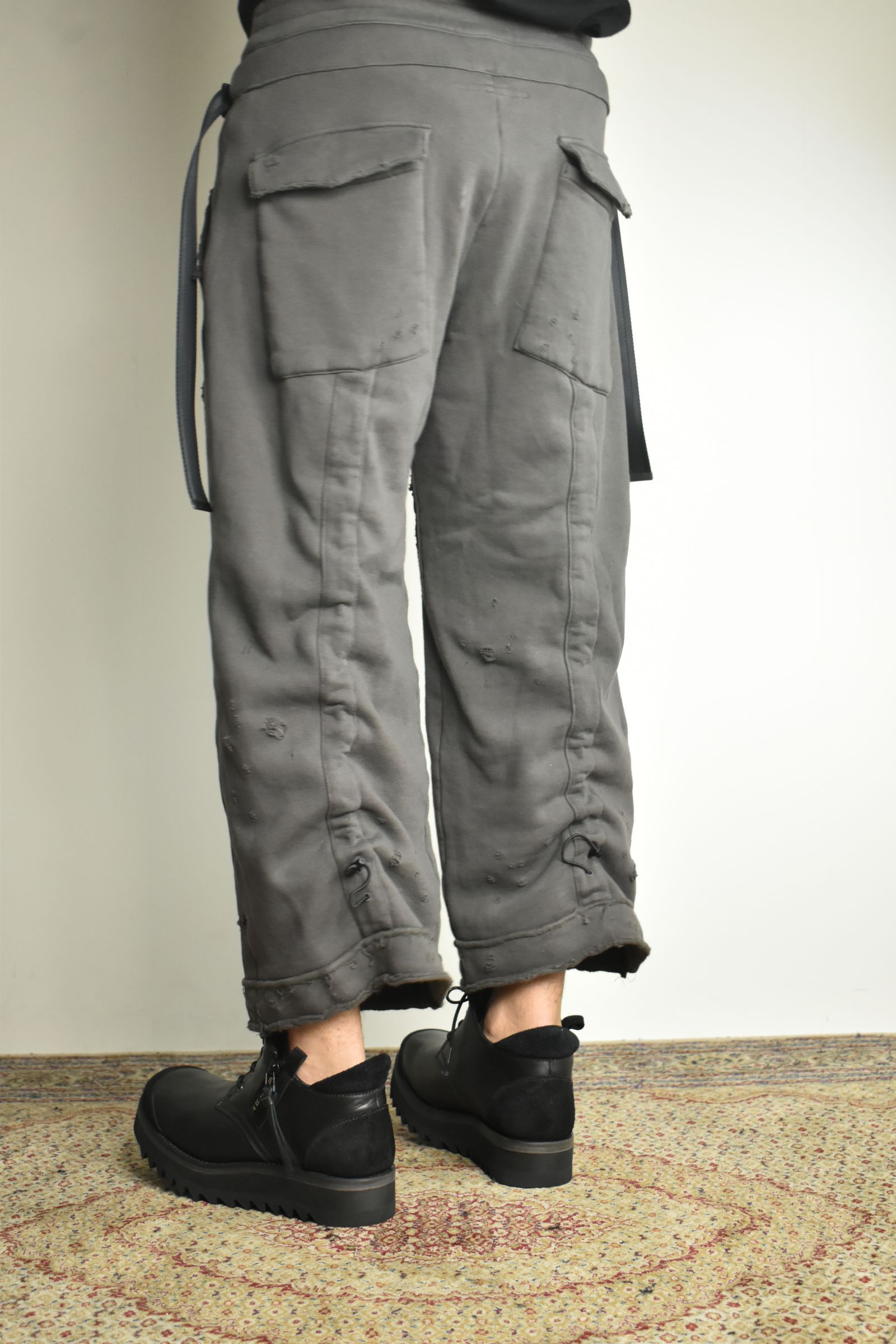 Untwisted Yarn Fleece Shotgun Wide Cropped Pants"Charcoal" / 無撚糸裏毛ショットガンワイドクロップドパンツ"チャコール"