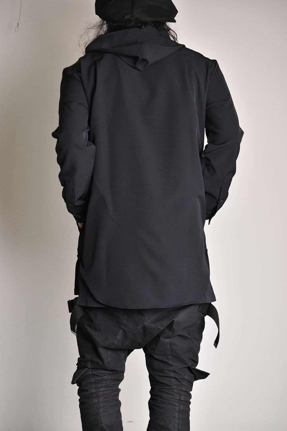 Stretch Polyester Hoodie Shirt"Black"/ストレッチポリエステルフーディシャツ"ブラック"
