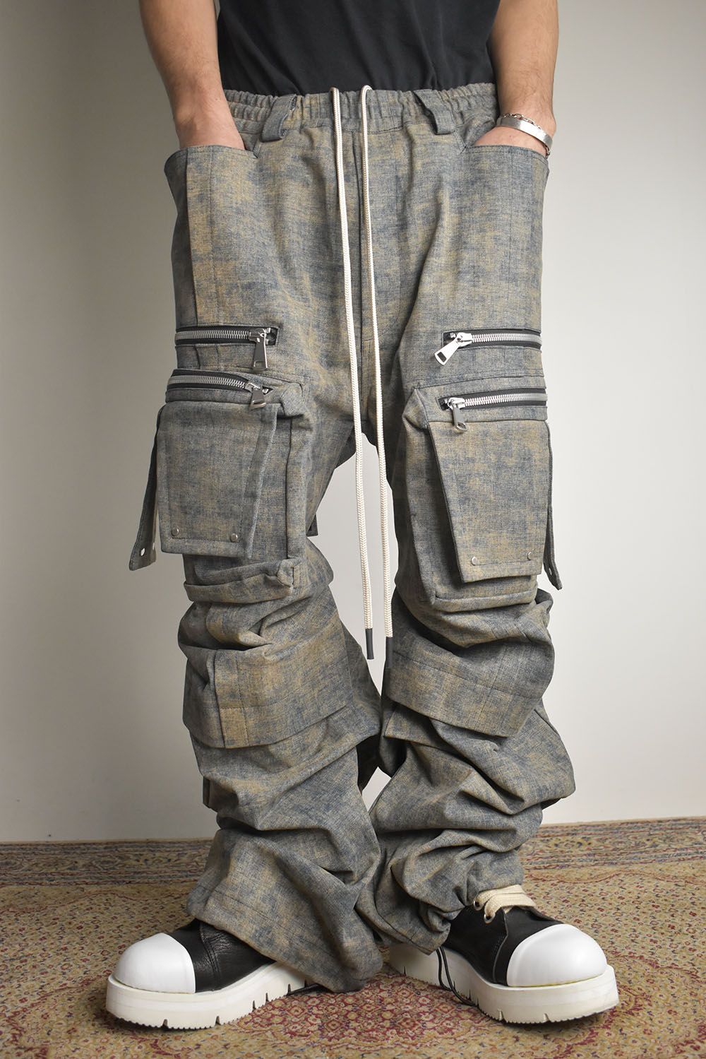 Blended Shades Denim Cargo Tuck Wide Pants"Steel Blue"/ ブレンデッドシェイドデニムカーゴタックワイドパンツ"スティールブルー"