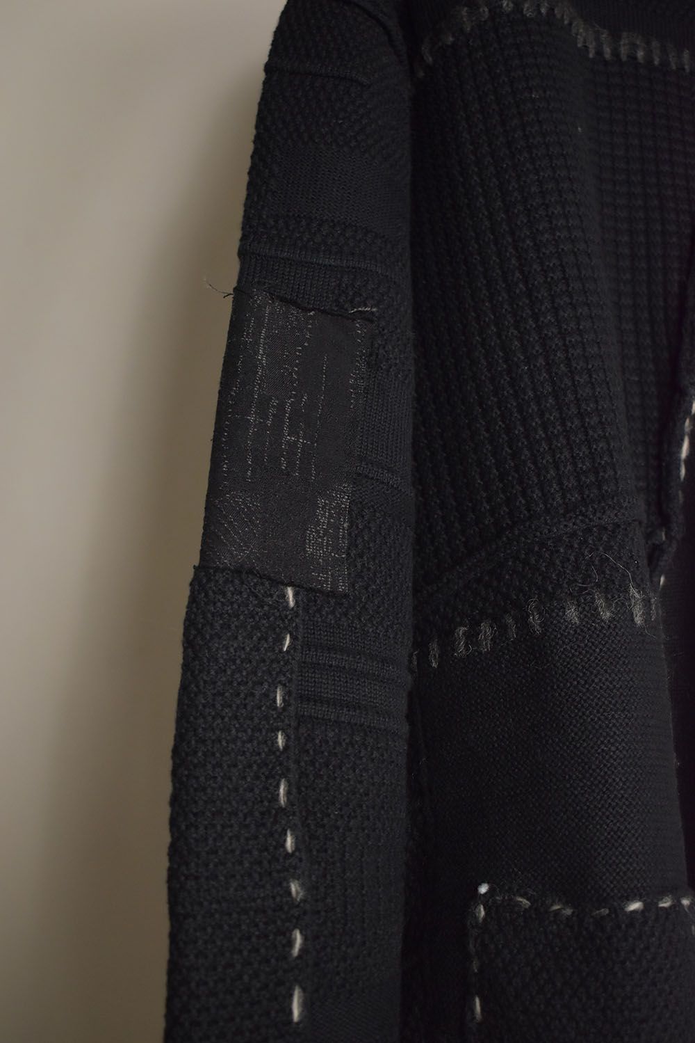 Cotton Cashmere Crust Patch Knit Pullover "Black" / コットンカシミヤクラストパッチニットプルオーバー"ブラック"