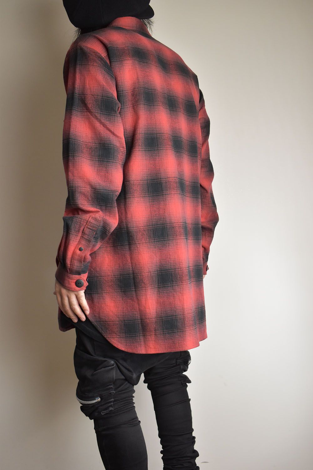 Ombre Check Long Shirts Jacket"Red Check" / オンブレチェックロングシャツジャケット"レッドチェック"