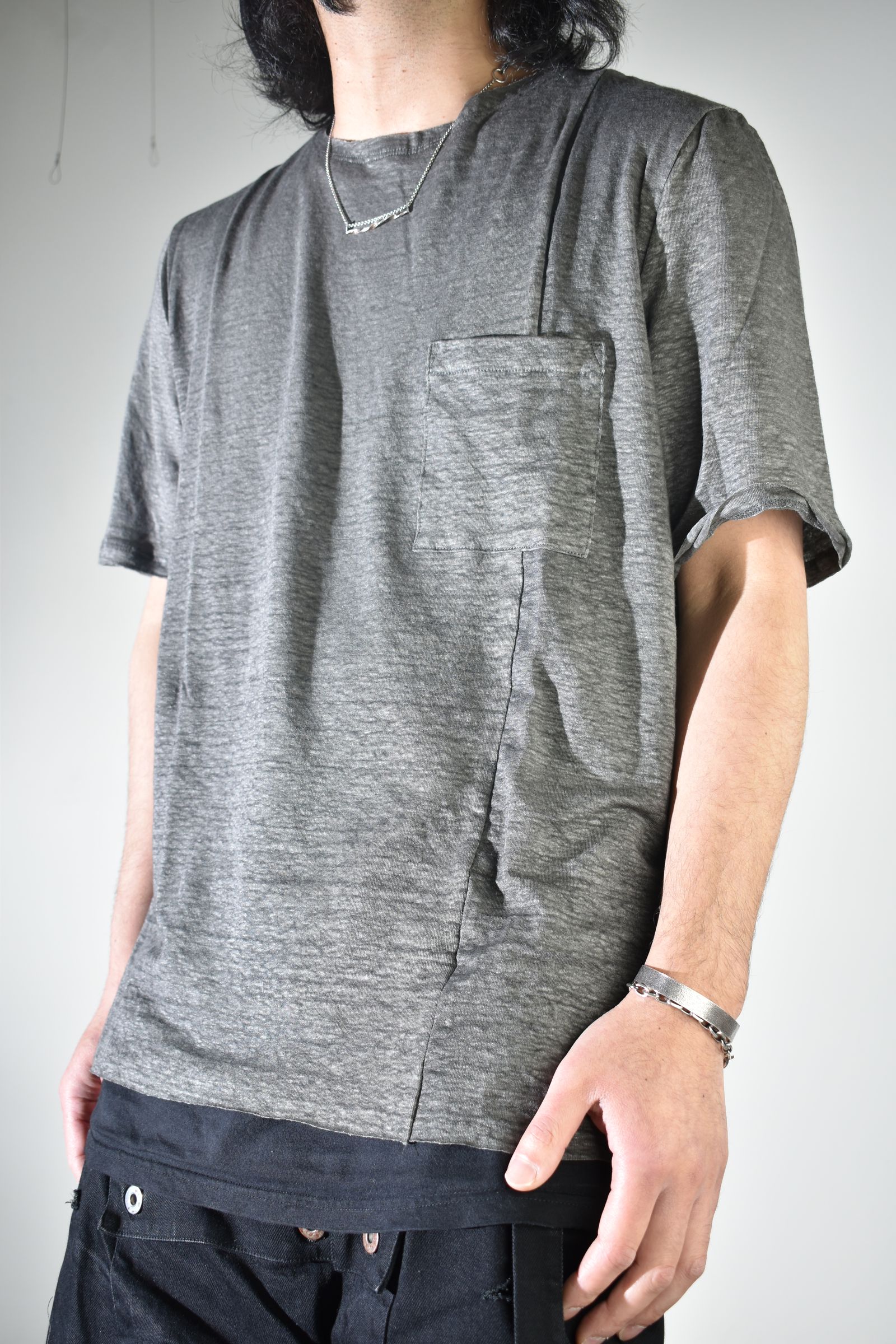 Side Panel Large Tee Shirts W/Pocket"Dark Grey" / サイドパネルラージTee"ダークグレー"