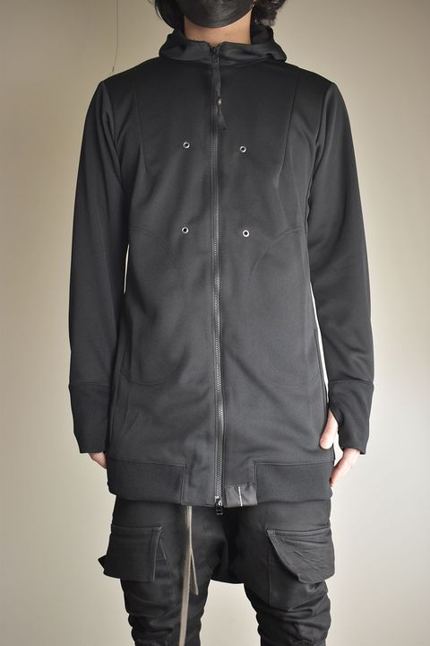 Tech Jersey Long Parka 4hole"Black" / テックジャージーロングパーカー 4ホール"ブラック"